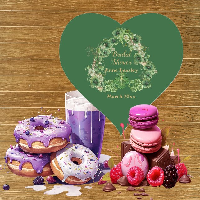 Sticker Cœur Chanceux à l'occasion de la Saint-Valentin Trèfle  (Lucky in Love Shamrock Green Gold Bridal Shower Heart Sticker)