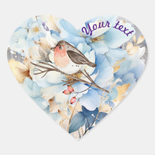 Sticker Cœur Chanson Oiseau & Fleurs