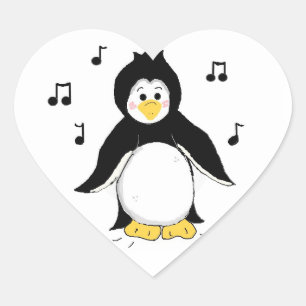 Sticker Cœur Chanter Penguin