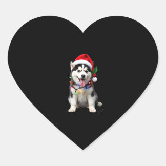 Sticker Cœur Chapeau de Santa Chien Husky Arbre de Noël Cadeaux
