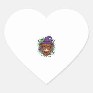 Sticker Cœur Chapeau de sorcière de vache des Highlands Hallowe