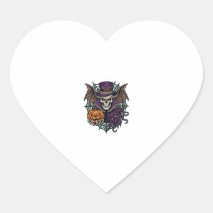 Sticker Cœur Chapeau Haut de Forme Crâne de Halloween Ailes de