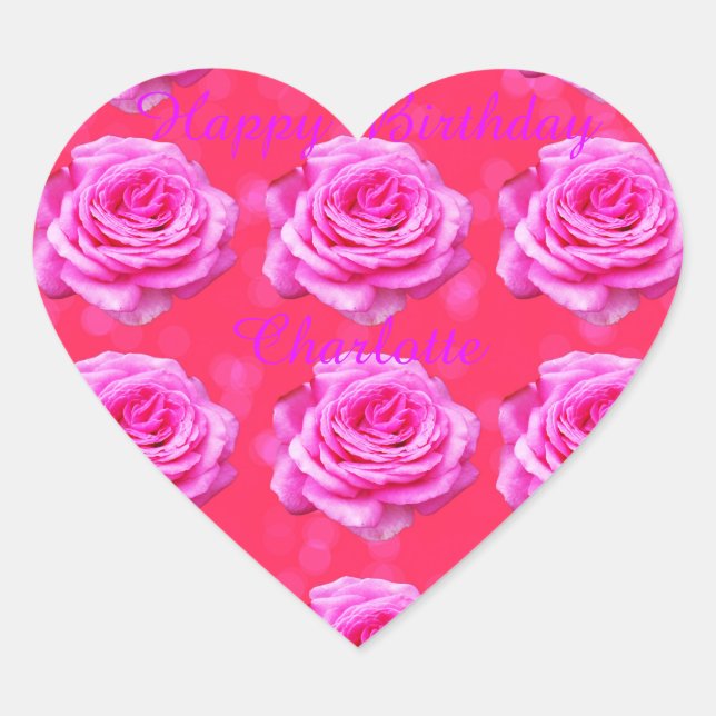 Sticker Cœur Charlotte Happy Birthday Girls Name Logo, (Devant)