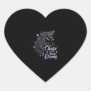 Sticker Cœur Chase Your Dreams Unicorn Chemise Girls Pink Purpl