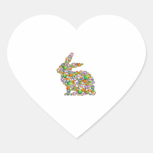 Sticker Cœur Chasse aux oeufs de Pâques de lapin mignon Printem