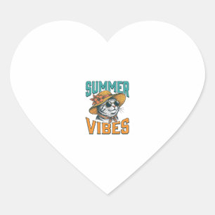 Sticker Cœur Chat ambiance estivale gravure vintage Design_1