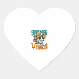 Sticker Cœur Chat ambiance estivale gravure vintage Design_1