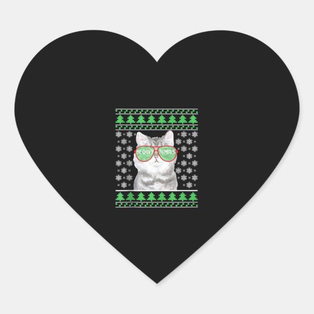 Sticker Cœur Chat avec lunettes de soleil Meowo laide pull de N (Devant)