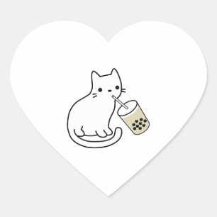 Sticker Cœur Chat Boire Boba Milk Tea Bobalogy Sweat - shirt à