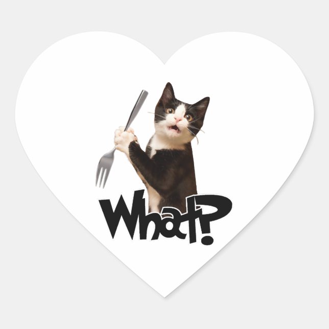 Sticker Cœur Chat Ce Chat Noir Drôle, Chat Avec Fourche (Devant)