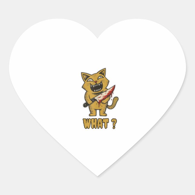 Sticker Cœur Chat ce _ Drôle chat déplaisant avec couteau (Devant)
