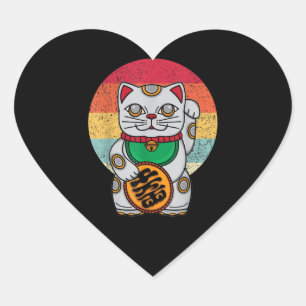 Sticker Cœur Chat chanceux japonais Maneki Neko Kawaii Koban Fe