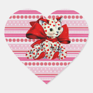 Sticker Cœur Chat chaton blanc avec le coeur Vintage Valentines