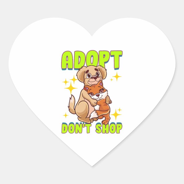 Sticker Cœur Chat Chien mignon Adopter Ne pas Acheter (Devant)