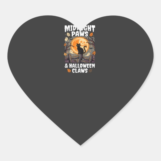 Sticker Cœur Chat de lune de méfaits d'Halloween (Devant)