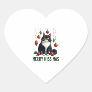 Sticker Cœur Chat de Noël Tuxedo avec Décorations de vacances M
