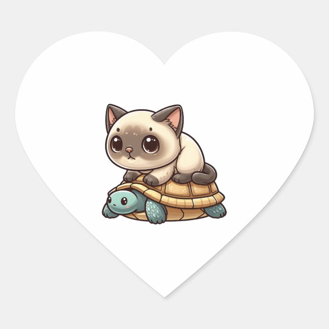 Sticker Cœur Chat de Siamese promenade tortue (Devant)