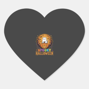Sticker Cœur Chat d'Halloween Citrouille Lune Design Vintage