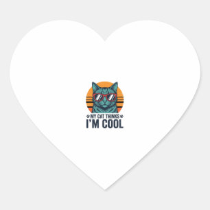Sticker Cœur Chat Drôle Pense Que Je Suis Cool Vintage