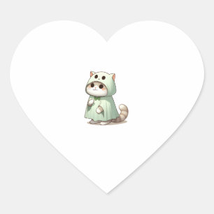 Sticker Cœur Chat en costume fantôme pour Halloween