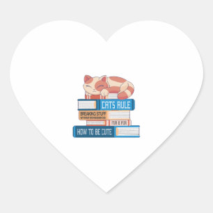Sticker Cœur Chat Et Livres