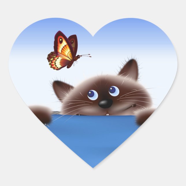 Sticker Cœur Chat et papillon (Devant)