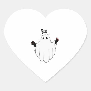 Sticker Cœur Chat Ghost Boo Halloween Funny Chat Noir Éffrayant