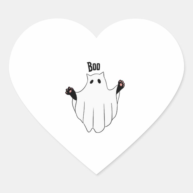 Sticker Cœur Chat Ghost Boo Halloween Funny Chat Noir Éffrayant (Devant)