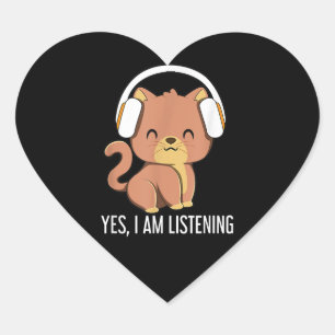 Sticker Cœur Chat J'Écoute Des Casques Musique   AMOUREUX DE LE