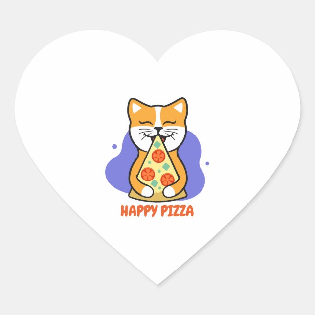 Sticker Cœur Chat Manger Une Pizza (Devant)