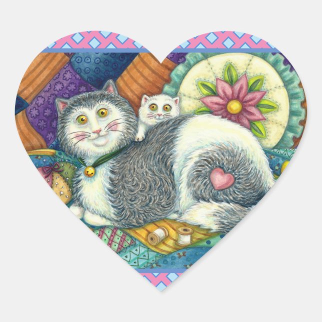 STICKER CŒUR CHAT MÈRE & CUISINE, QUILTS EN PATCHWORK, PINCUSHI (Devant)