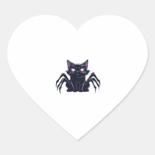 Sticker Cœur Chat mignon effrayant aux pattes d'araignée et aux