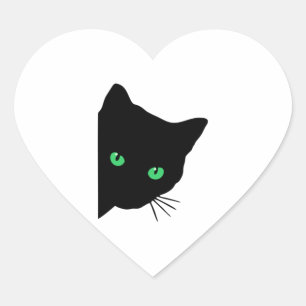 Sticker Cœur chat noir aux yeux verts