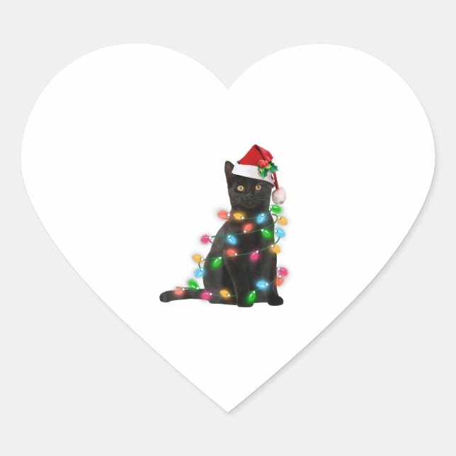 Sticker Cœur Chat Noir Avec Feu De Noël (Devant)