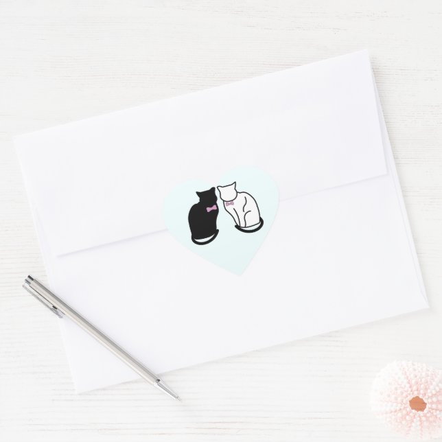 Sticker Cœur Chat noir et blanc (Enveloppe)