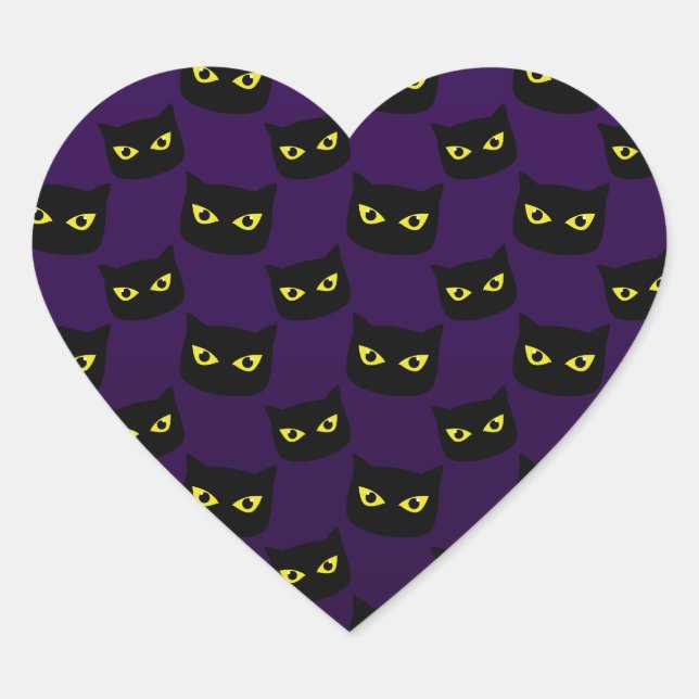 Sticker Cœur Chat noir et violet Halloween motif Monogramme (Devant)