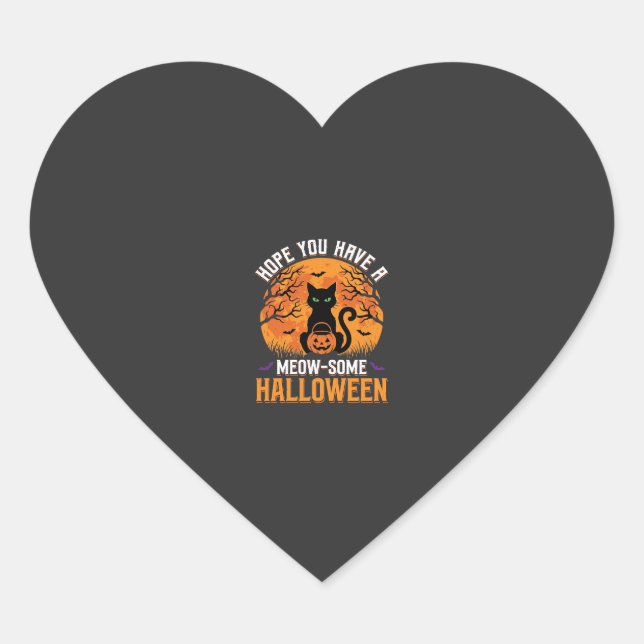 Sticker Cœur Chat Noir Halloween Incroyable (Devant)