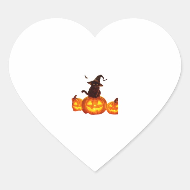 Sticker Cœur Chat noir mignon avec sorcière Casquette, chauves- (Devant)