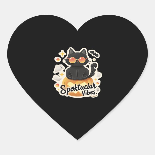Sticker Cœur Chat noir mignon Halloween Citrouille T-shirt surd (Devant)