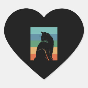 Sticker Cœur Chat noir Retro Vintage