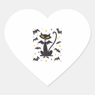 Sticker Cœur Chat noir Vampire du milieu du siècle d'Halloween