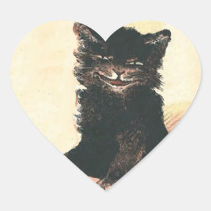 Sticker Cœur Chat noir vintage HALLOWEEN