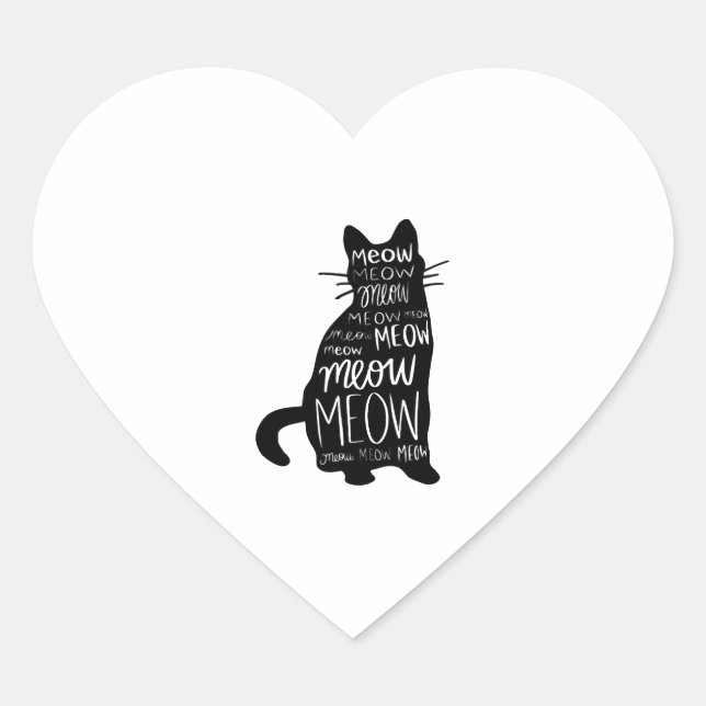 Sticker Cœur Chat Silhouette Meow (Devant)