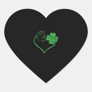 Sticker Cœur Chat Silhouette Shamrock Jour de la Saint Patrick 