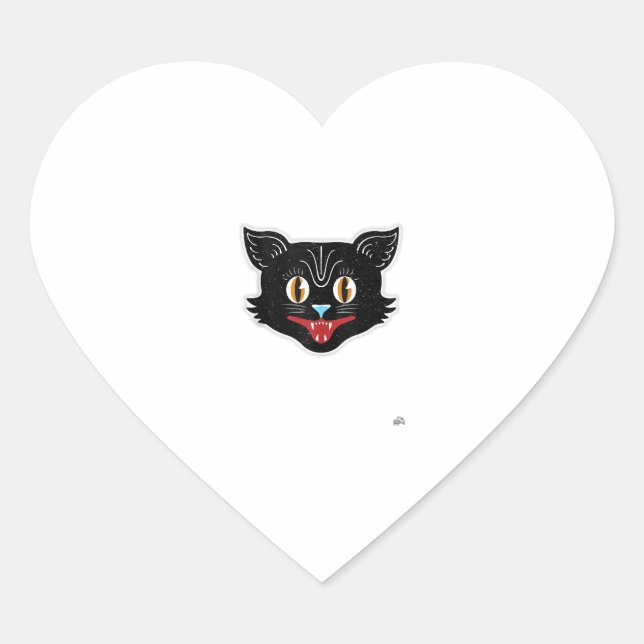 Sticker Cœur Chat Vintage d'Halloween noir (Devant)