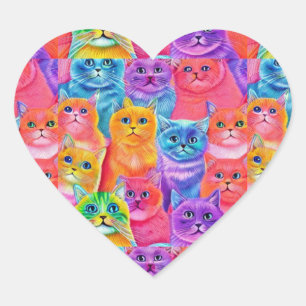 Sticker Cœur Chats amis Coloré Amusant