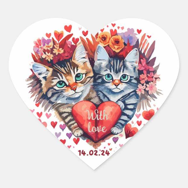 Sticker Cœur Chats Valentines au coeur (Devant)