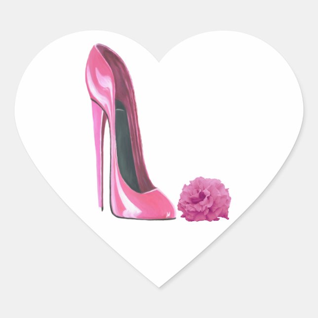 Sticker Cœur Chaussure Stiletto Rose et Rose Art (Devant)