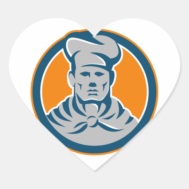 Sticker Cœur Chef Cook Baker Casquette Circle Retro (Devant)