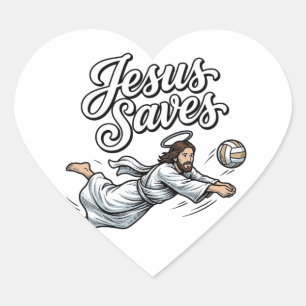 Sticker Cœur Chemise chrétienne vintage Jésus sauve volley-ball